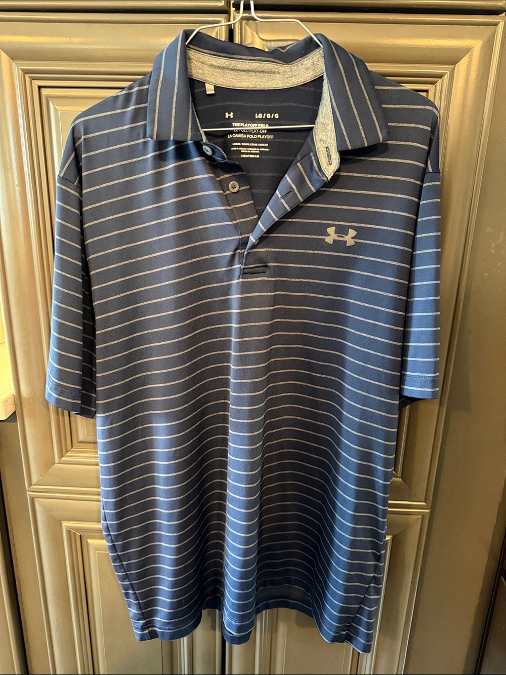 Under Armour Navy and White Striped Performance Polo
